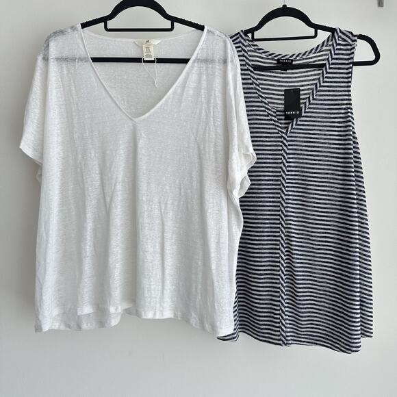 Torrid Tank H&M Top Lot of 2 XXL 2X Linen Blend Navy White Flowy Basic Minimalis - Picture 1 of 10